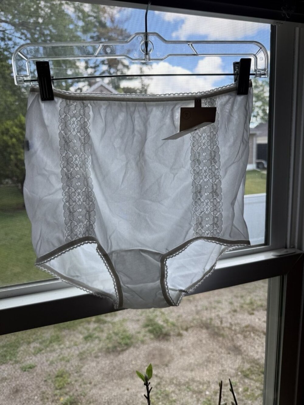 Deadstock Vintage 70s White Panties Satin Nylon Lace Mushroom Gusset Sheer USA 7